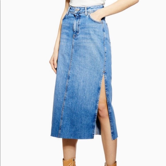 Topshop Dresses & Skirts - TOPSHOP Side Split Denim Midi Skirt